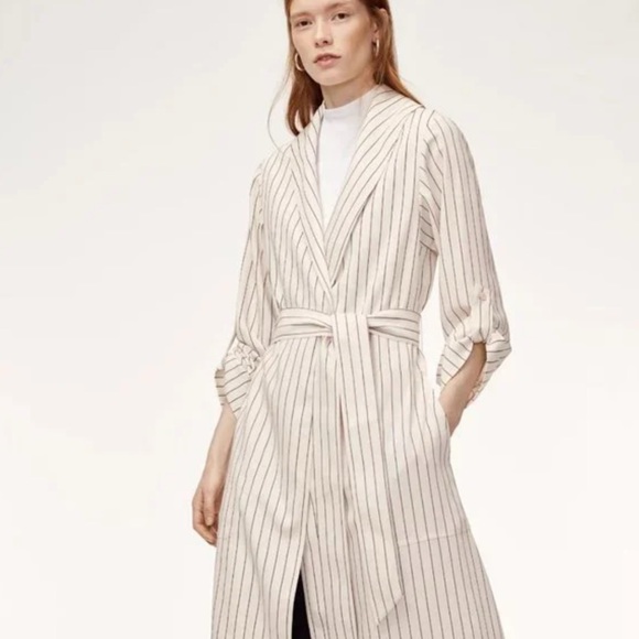 Aritzia Jackets & Blazers - Babaton Aritzia Kahlo Robe Jacket Cream Black Stripe Belted Roll Tab